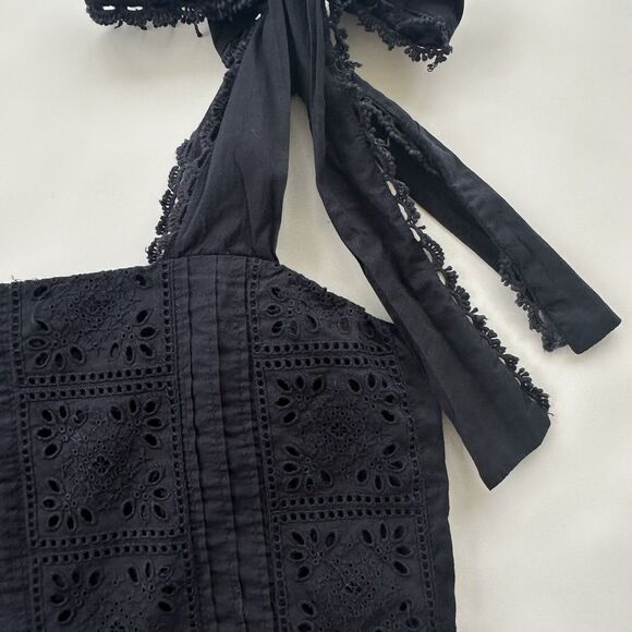 FARM Rio Ruffled Broderie Anglaise Tank Black Eyelet Tie Straps Medium $144 - Picture 6 of 12